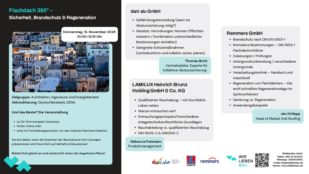 wir lieben bau symposium flachdach_360° — Sicherheit, Brandschutz und Regeneration am 13.11.2025